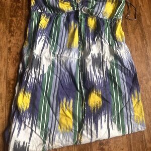 aerie Abstract Brushstroke A-Line Skirt in Yellow, Green, Blue & White